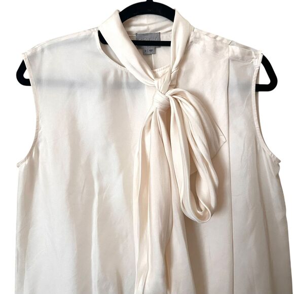 GREY JASON WU‎ Tie Neck Ivory Sleeveless Silk Blouse NWOT Small - Picture 2 of 3